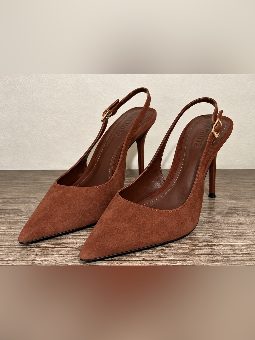 SCHUTZ Brown Suede Pointed Toe Slingback Stiletto Heels Women’s 8
